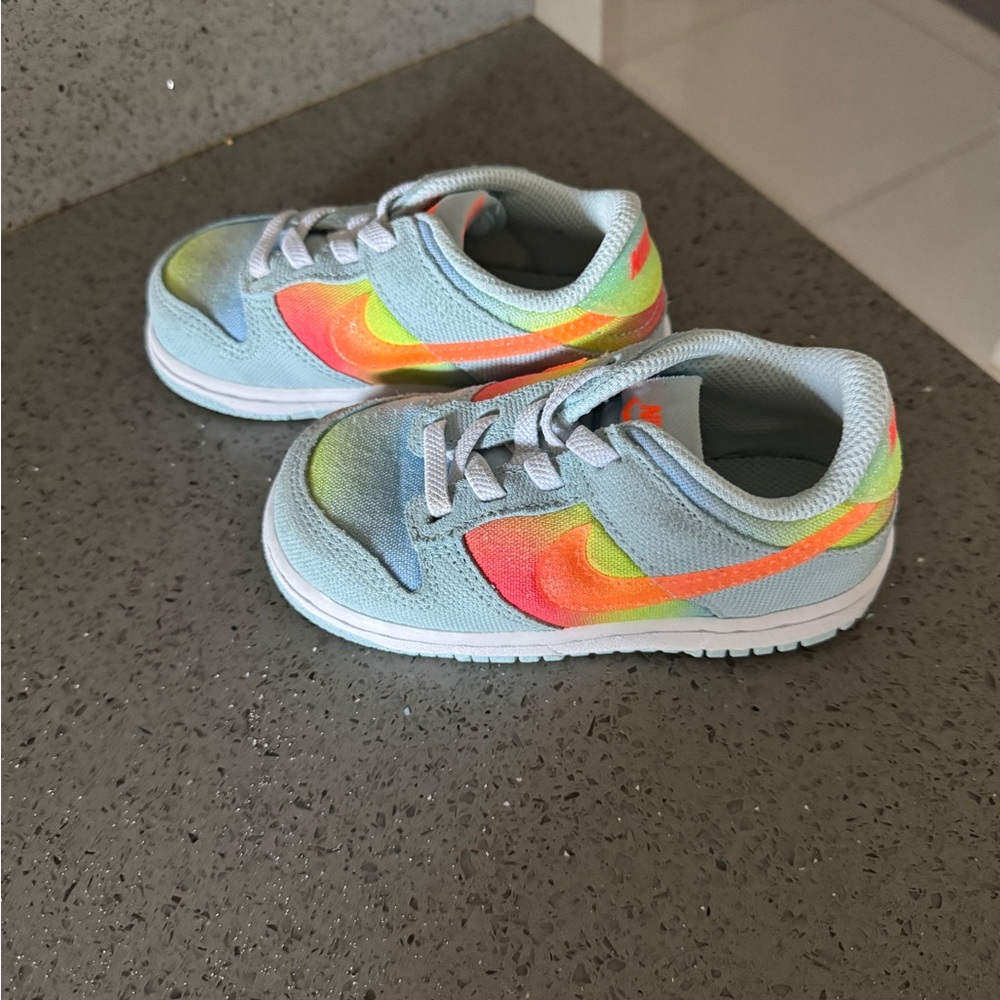 Nike Dunk Low- blue and rainbow sneaker- size 8C
